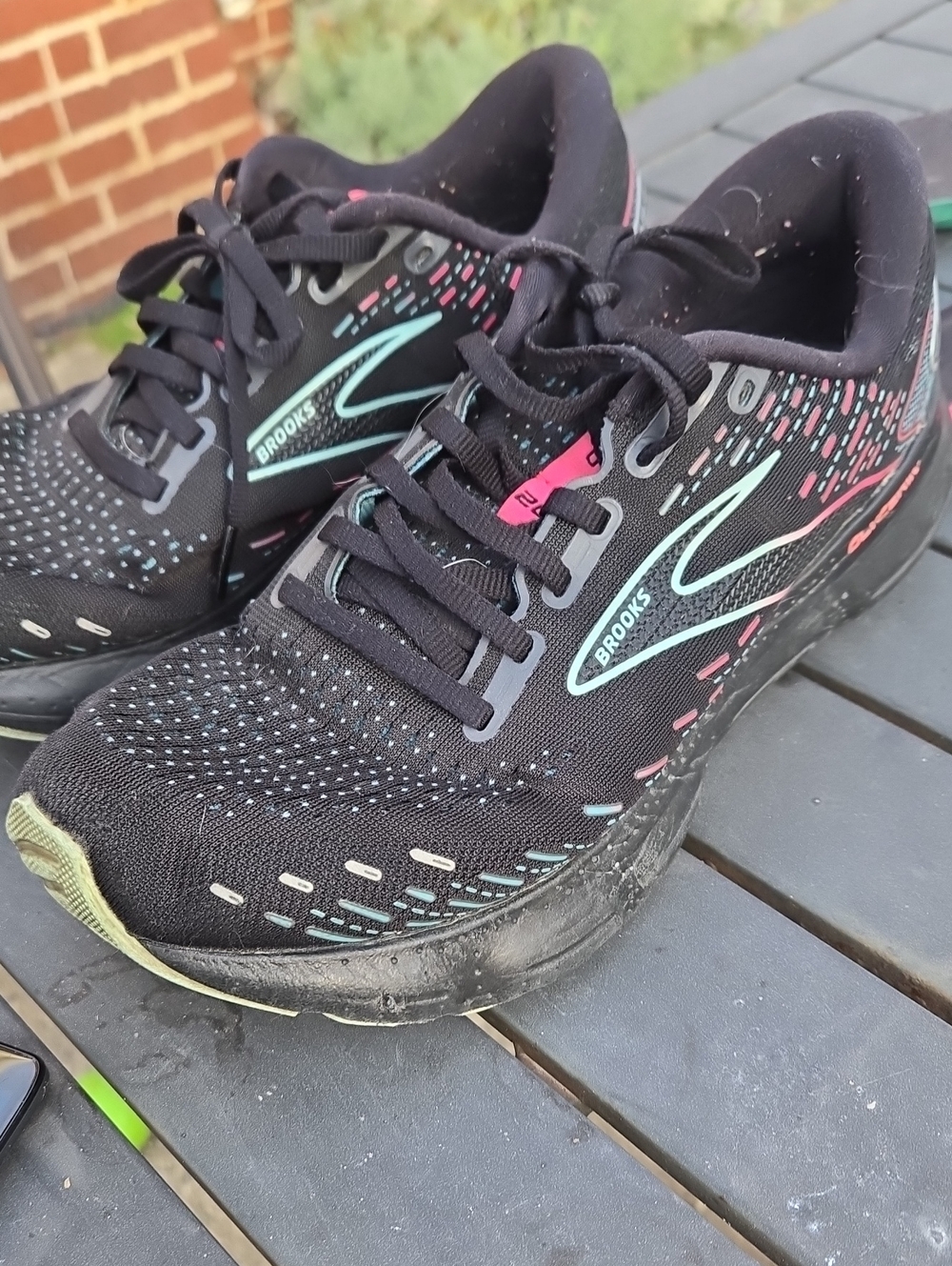 Brooks Women’s Black Running Sneakers with Mint & Pink Highlights